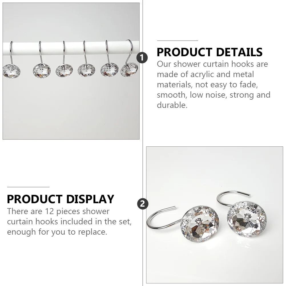 12Pcs Bathroom Shower Curtain Hooks Acrylic Metal Diamond Shape Crystal Clips Smooth Slide Easy Install 
12Pcs Bathroom Shower Curtain Hooks Acrylic Metal Diamond Shape Crystal Clips Smooth Slide Easy Install