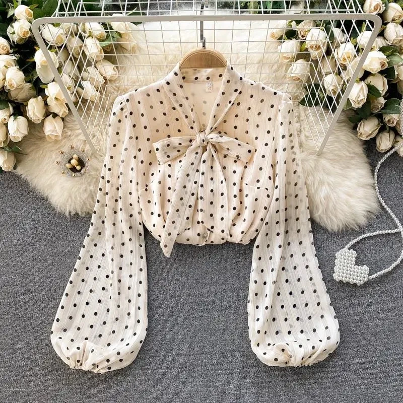Beige Polka Dot Bow Neck Elegant Chiffon Long Sleeve Loose Women's Blouse Shirt Korean Fashion Female Clothing Tops Spring 2024
Beige Polka Dot Bow Neck Elegant Chiffon Long Sleeve Loose Women's Blouse Shirt Korean Fashion Female Clothing Tops Spring 2024