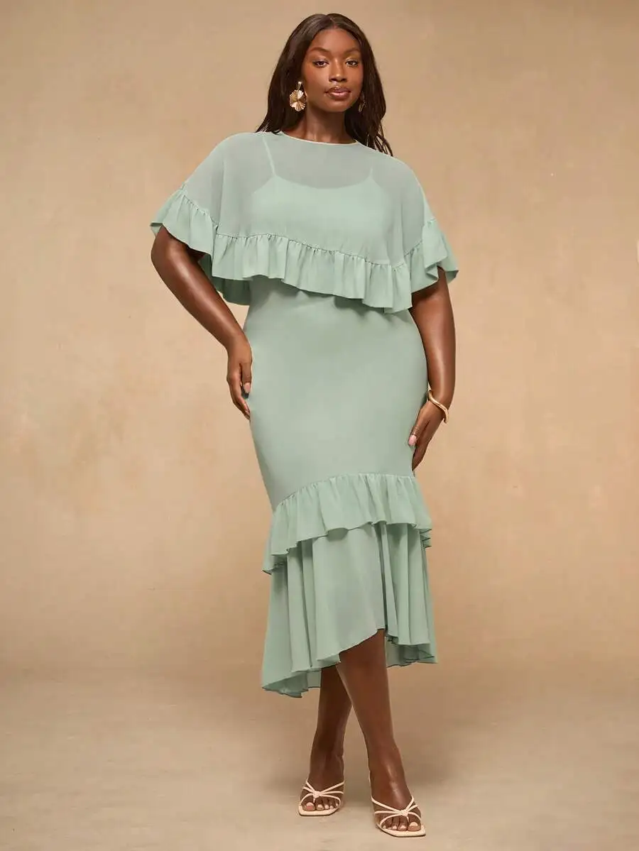 Plus Size Solid Green Ruffle Hem Elegant Waist Cinched Party Dress Summer Outfit
Plus Size Solid Green Ruffle Hem Elegant Waist Cinched Party Dress Summer Outfit