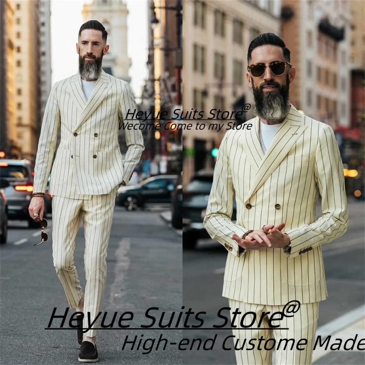 Elegant Beige Striped Double Breasted Men Suits Male Business Blazers Slim Fit Peak Lapel Groom Tuxedos 2 Pcs Sets Ropa Hombre
Elegant Beige Striped Double Breasted Men Suits Male Business Blazers Slim Fit Peak Lapel Groom Tuxedos 2 Pcs Sets Ropa Hombre