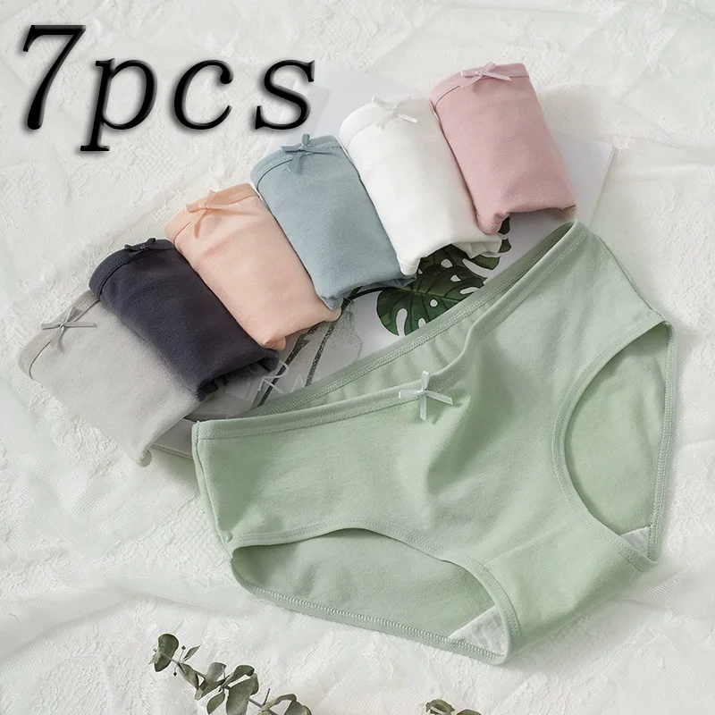 7-Piece Cotton Mid Waist Bow Underwear, Simple Solid Color Triangle Pants, Women's Casual Sports Breathable Underwear
7-Piece Cotton Mid Waist Bow Underwear, Simple Solid Color Triangle Pants, Women's Casual Sports Breathable Underwear