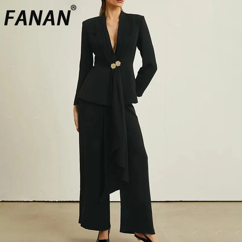 FANANTemperament Two Piece Sets For Women V Neck Long Sleeve Tunic Blazer High Waist Wide Leg Pant Chic Set Female 2025 New
FANANTemperament Two Piece Sets For Women V Neck Long Sleeve Tunic Blazer High Waist Wide Leg Pant Chic Set Female 2025 New