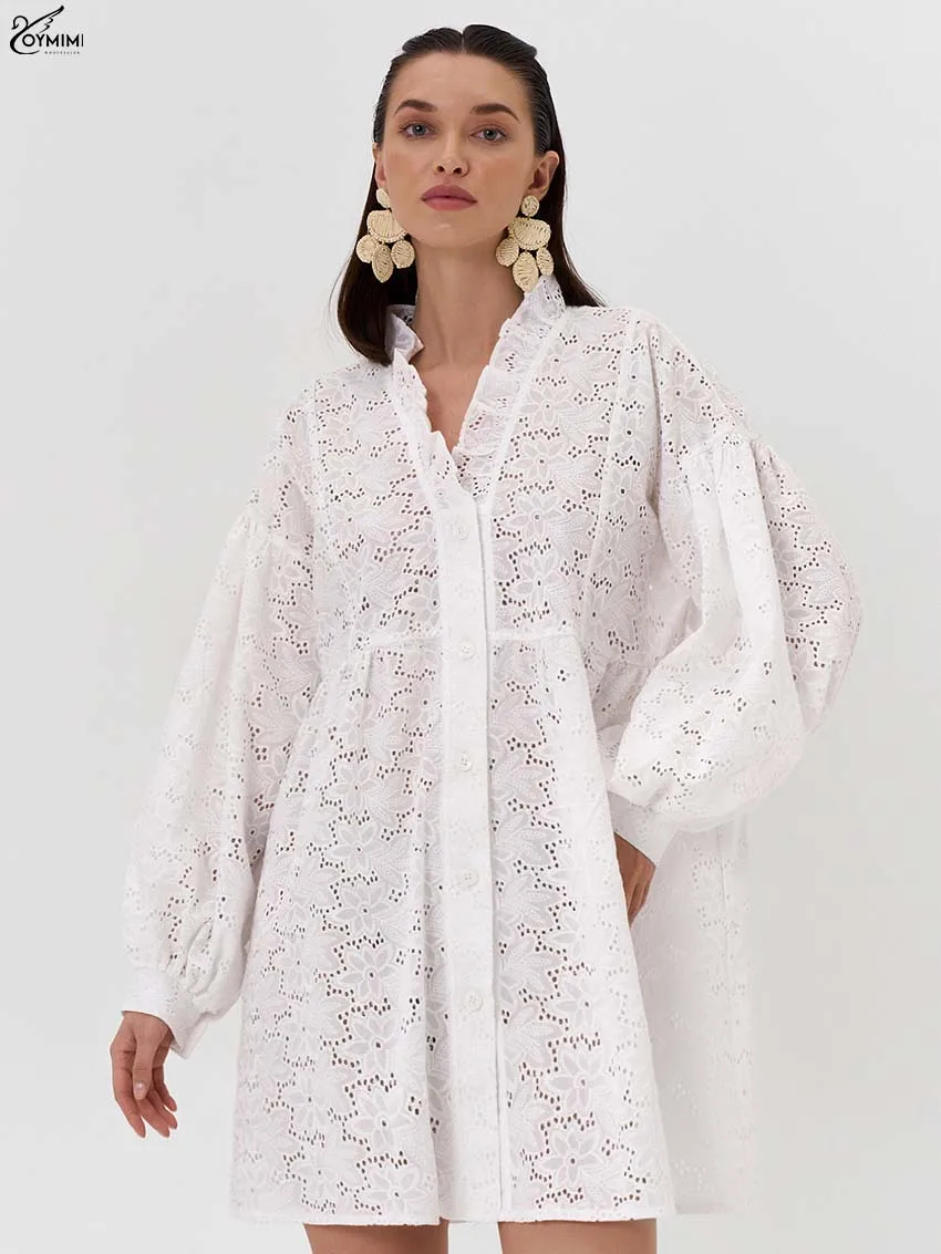 Oymimi Elegant White Cotton Dresses For Women Fashion Ruffled Long Sleeve Lace Dresses Causal New Button Mini Dress Streetwear
Oymimi Elegant White Cotton Dresses For Women Fashion Ruffled Long Sleeve Lace Dresses Causal New Button Mini Dress Streetwear