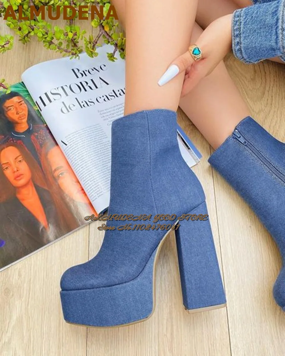 ALMUDENA Blue Denim Chunky Heel Ankle Boots High Platform Zipped Short Booties Irregular Block Heels Dress Shoes Fall Winter
ALMUDENA Blue Denim Chunky Heel Ankle Boots High Platform Zipped Short Booties Irregular Block Heels Dress Shoes Fall Winter