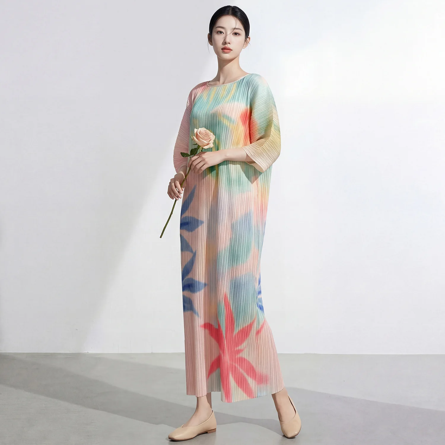 Miyake Pleated Tie-dye Dresses Women 2026 Spring and Summer Short-sleeved High Neck Thin Senior Sense Temperament Long Skirt
Miyake Pleated Tie-dye Dresses Women 2026 Spring and Summer Short-sleeved High Neck Thin Senior Sense Temperament Long Skirt
