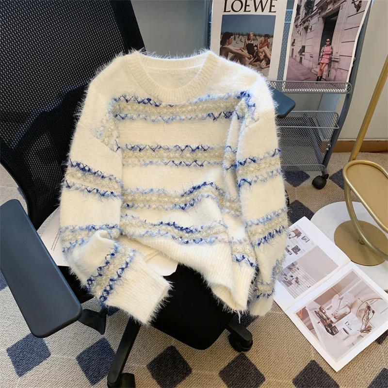 White Women Clothing Korean Knitting Sweater Long Sleeves Stripe Vintage Pullover Cashmere 2024 Fashion Female Spring Blue Tops
White Women Clothing Korean Knitting Sweater Long Sleeves Stripe Vintage Pullover Cashmere 2024 Fashion Female Spring Blue Tops