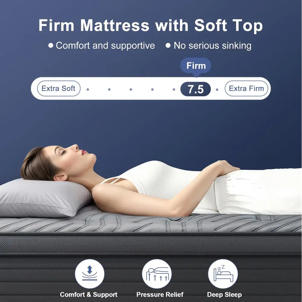 Матрас Size Mattress Firm 14 дюймов для снятия боли в спине, с дышащим охлаждающим покрытием из ледяного шелка, гелевая пена с эффектом памяти, независимые пружины Pocket Spring
Матрас Size Mattress Firm 14 дюймов для снятия боли в спине, с дышащим охлаждающим покрытием из ледяного шелка, гелевая пена с эффектом памяти, независимые пружины Pocket Spring