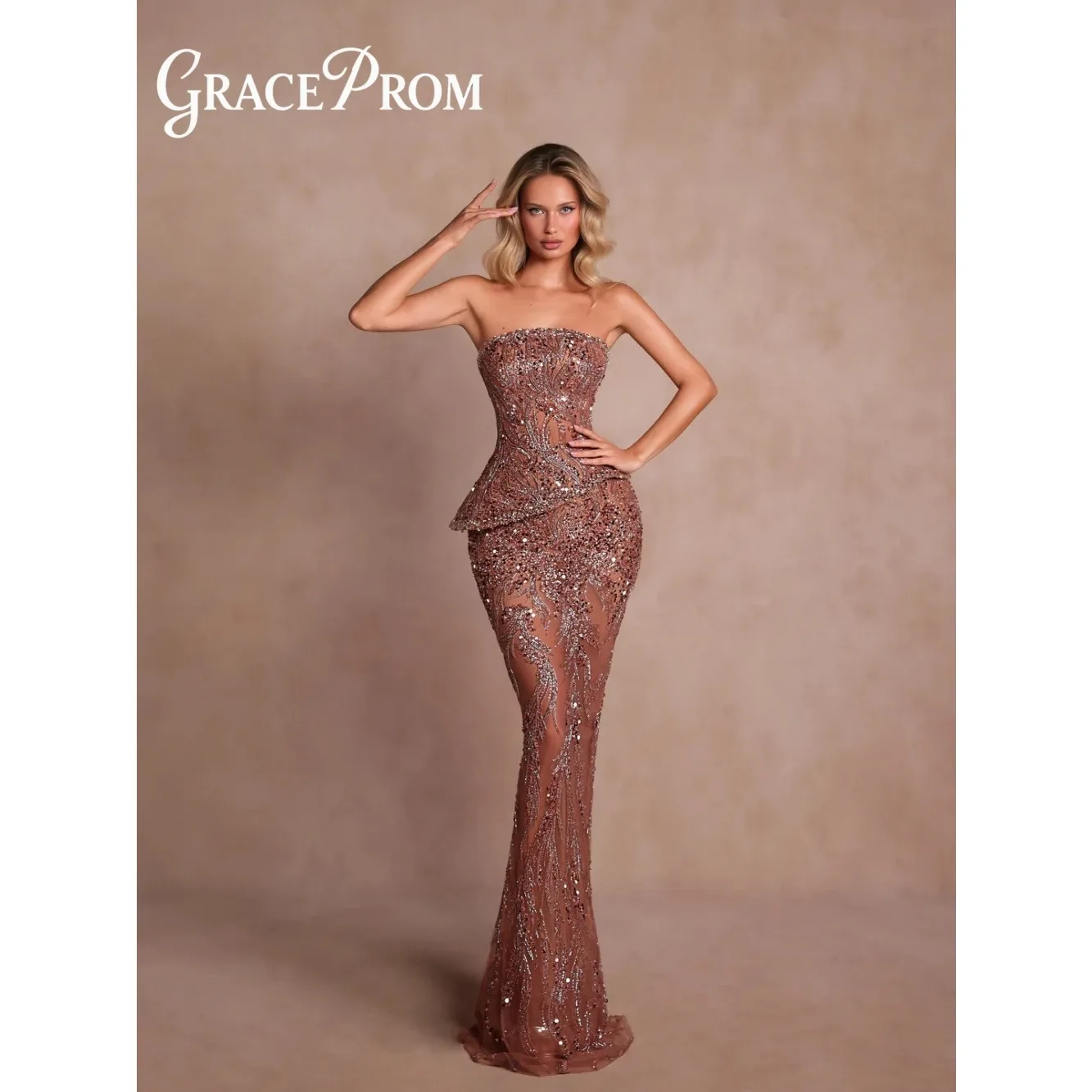 GraceProm Luxury Red Carpet Evening Dress 2026 Handmade Rose Gold Beaded Sequin Strapless Peplum Mermaid Gown فساتين سهرة
GraceProm Luxury Red Carpet Evening Dress 2026 Handmade Rose Gold Beaded Sequin Strapless Peplum Mermaid Gown فساتين سهرة