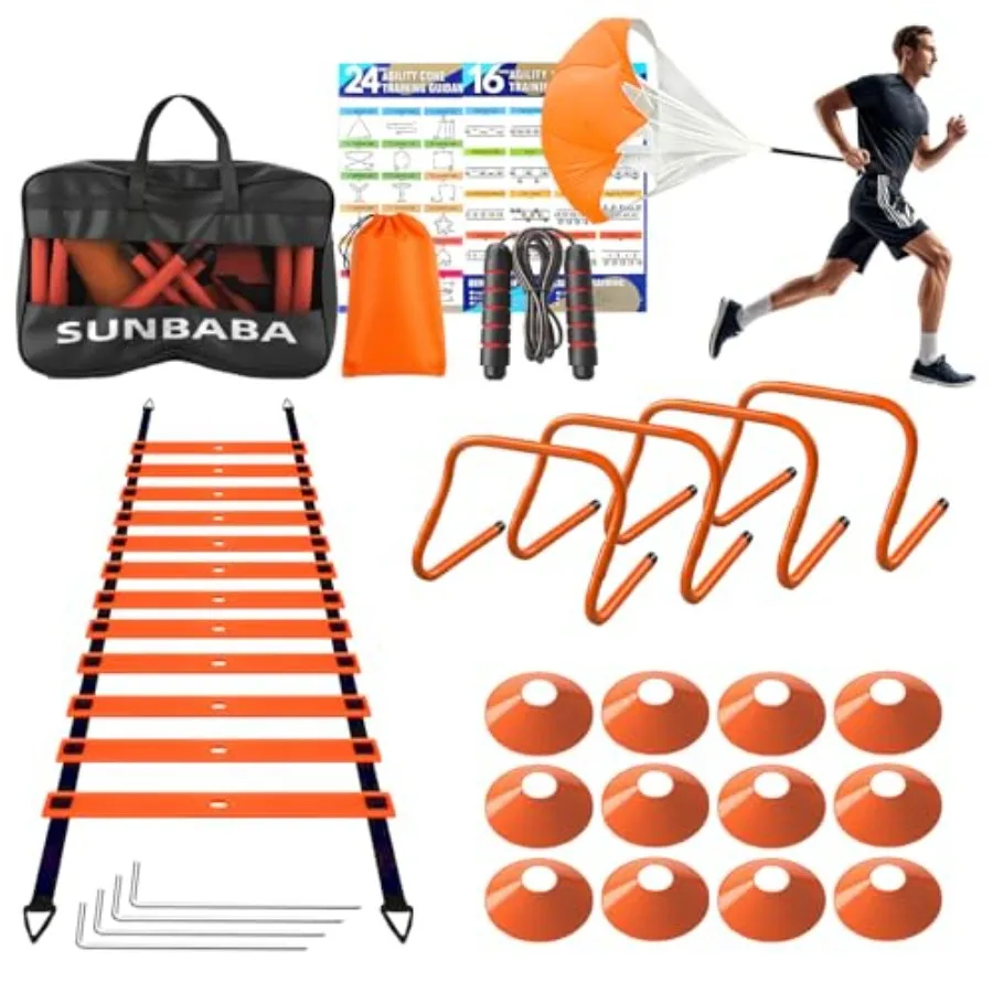 Agility Ladder Speed Training Equipment Set with 20ft Agility Ladder4 Hurdles 12 Cones Jump Rope Running Parachute-Ideal Traini
Agility Ladder Speed Training Equipment Set with 20ft Agility Ladder4 Hurdles 12 Cones Jump Rope Running Parachute-Ideal Traini