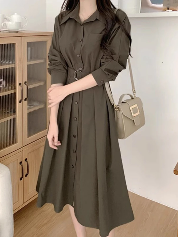 SuperAen 2024 Korean Chic Spring New Retro Lapel Folded Lace Up Waist Long Shirt Dress for Women
SuperAen 2024 Korean Chic Spring New Retro Lapel Folded Lace Up Waist Long Shirt Dress for Women