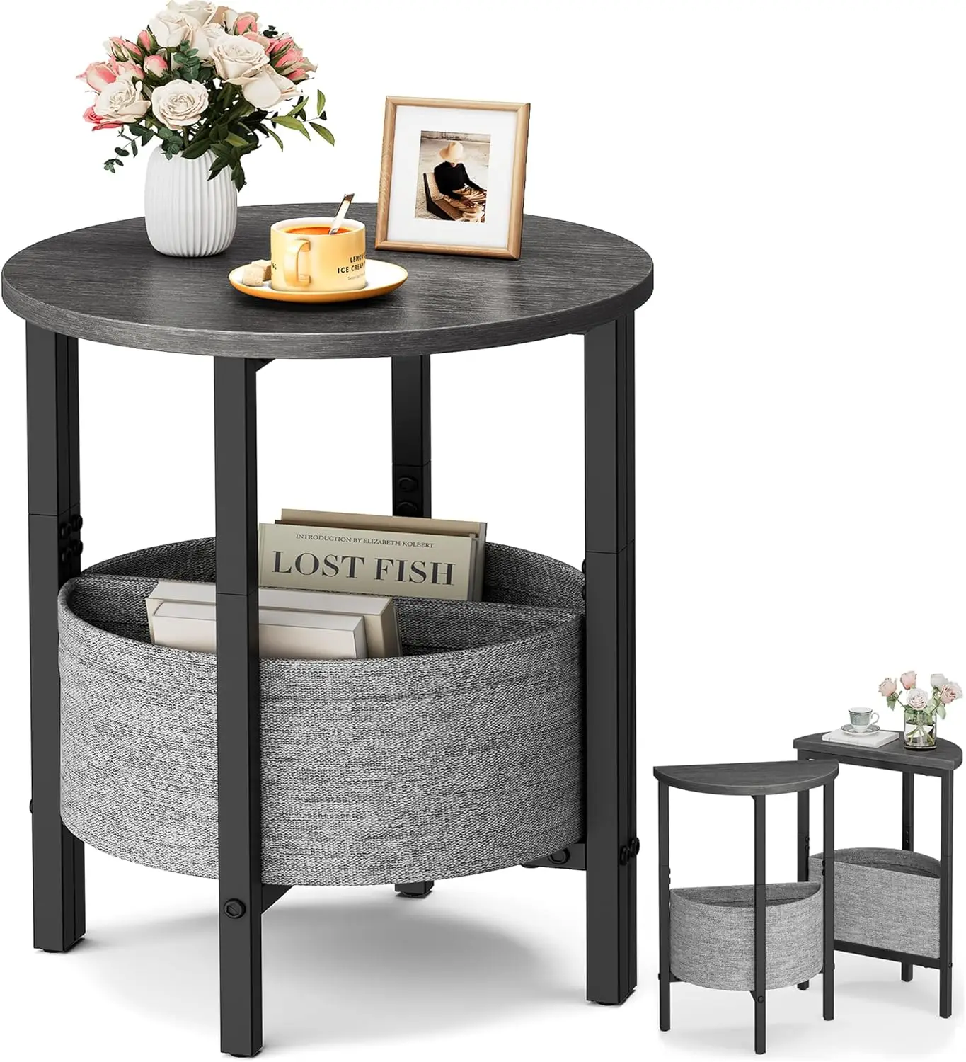 Small Round Side Table End Table, Tall Accent Table with Storage Basket, Set of 2 Half Round Table Half Moon Tables, Coffee B
Small Round Side Table End Table, Tall Accent Table with Storage Basket, Set of 2 Half Round Table Half Moon Tables, Coffee B