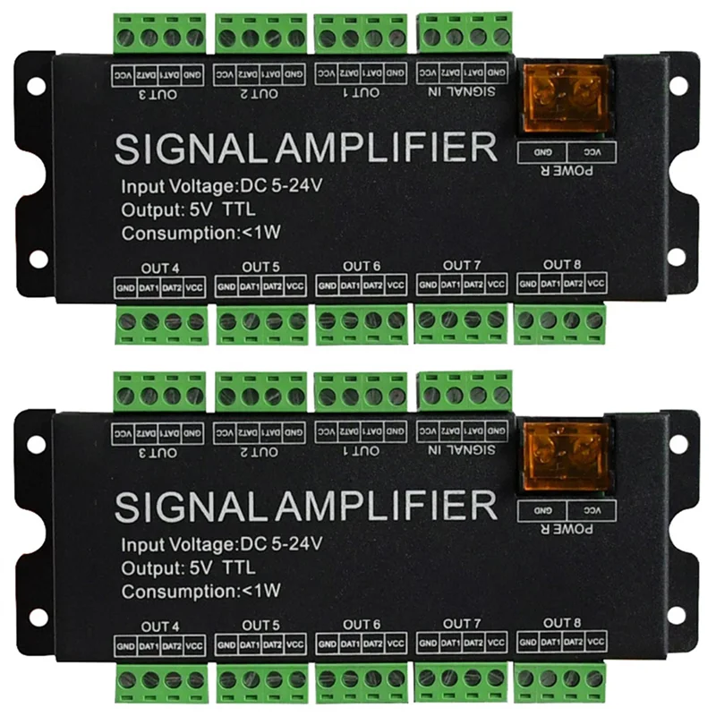 ABRU-2X 8CH LED Strip Signal Amplifier,WS2812 5V SPI TTL Signal Output For WS2811 WS2815 WS2813 Pixels LED Light DC5-24V
ABRU-2X 8CH LED Strip Signal Amplifier,WS2812 5V SPI TTL Signal Output For WS2811 WS2815 WS2813 Pixels LED Light DC5-24V