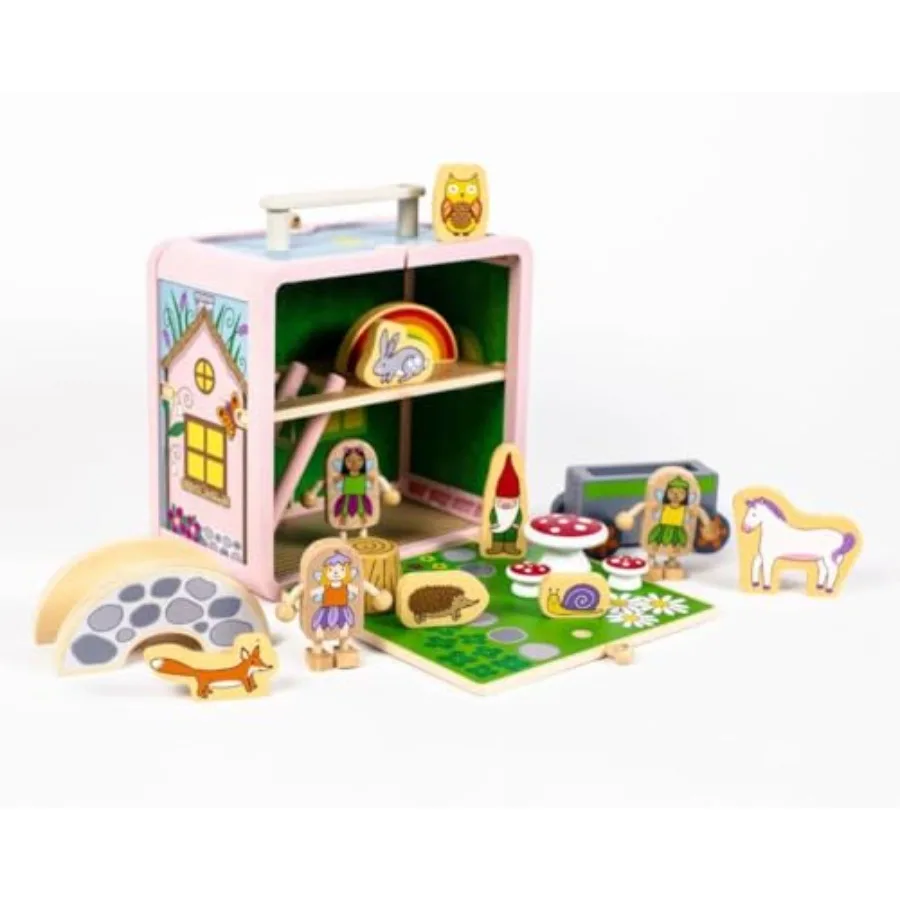 Portable dollhouse playset for fairy-themed imaginative play, made of eco-friendly bamboo, natural wood color, includes 17 piec
Portable dollhouse playset for fairy-themed imaginative play, made of eco-friendly bamboo, natural wood color, includes 17 piec