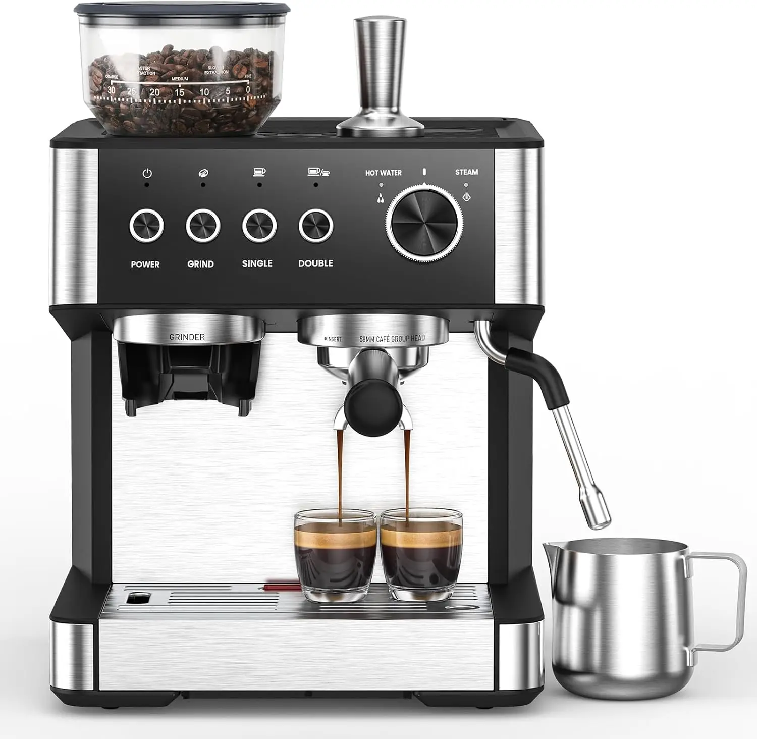 Espresso Machine 15 Bar with Built-in Anti-Clog Coffee Grinder,Stainless Steel Coffee Maker with 77.8 oz Removable Water Tank fo
Espresso Machine 15 Bar with Built-in Anti-Clog Coffee Grinder,Stainless Steel Coffee Maker with 77.8 oz Removable Water Tank fo