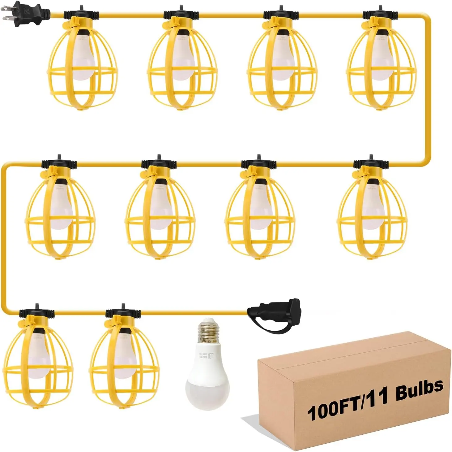 100FT Construction String Lights, 100W 11 Bulbs, IP65, 8000LM 6500K, E26 Base, Temporary Lighting for Job Site
100FT Construction String Lights, 100W 11 Bulbs, IP65, 8000LM 6500K, E26 Base, Temporary Lighting for Job Site