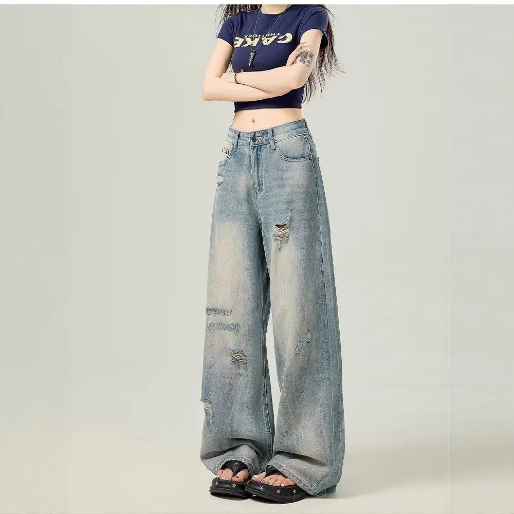 Retro American High Waist Women's Jeans Loose Straight Leg Long Pants Spring Autumn Seasonal Wide Leg Casual Sle Pure Color
Retro American High Waist Women's Jeans Loose Straight Leg Long Pants Spring Autumn Seasonal Wide Leg Casual Sle Pure Color
