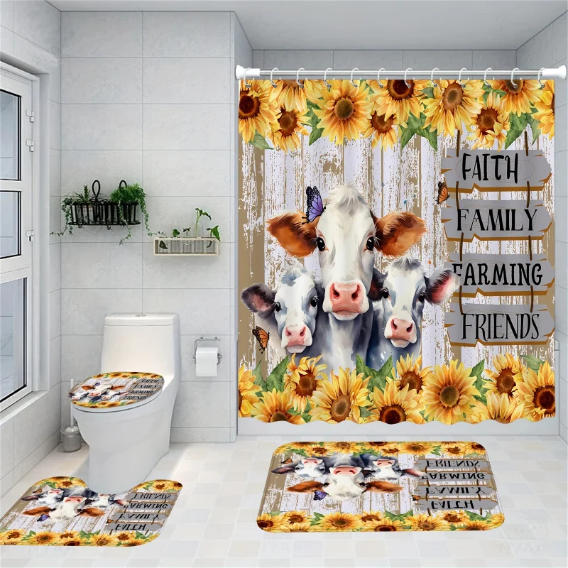 4 шт., набор занавесок для душа с милыми подсолнухами крупного рогатого скота, красивая занавеска для душа с бабочкой и 12 крючками для ванной комнаты, коврик для ванной комнаты, туалет
4 шт., набор занавесок для душа с милыми подсолнухами крупного рогатого скота, красивая занавеска для душа с бабочкой и 12 крючками для ванной комнаты, коврик для ванной комнаты, туалет