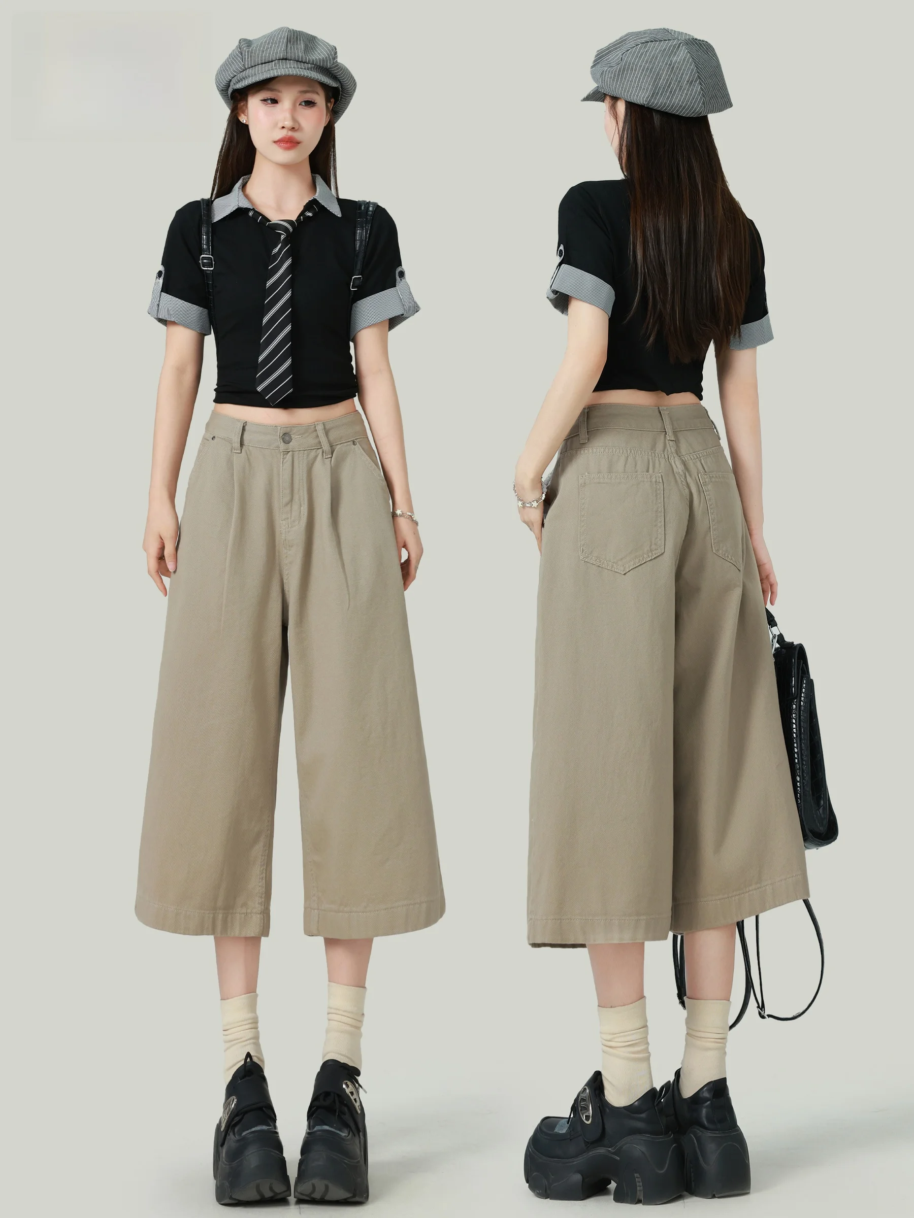 American Style High Waist Loose Fit Casual Denim Jeans Women's Summer New Style Seven-Foot Wide Leg Pants with Pleats
American Style High Waist Loose Fit Casual Denim Jeans Women's Summer New Style Seven-Foot Wide Leg Pants with Pleats