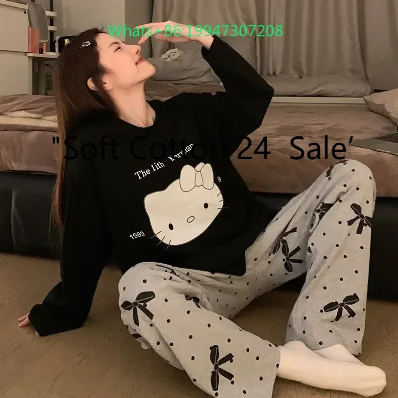 2025 new Hello Kitty cotton cartoon pajamas two-piece set long-sleeved trousers black Hello Kitty casual women's loungewear
2025 new Hello Kitty cotton cartoon pajamas two-piece set long-sleeved trousers black Hello Kitty casual women's loungewear
