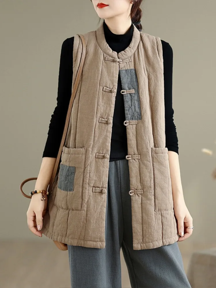 Лоскутный хлопковый льняной жилет в стиле ретро, женская зимняя верхняя одежда, хлопковое дэт на пуговицах в стиле дзен, пальто с воротником-стойкой
Лоскутный хлопковый льняной жилет в стиле ретро, женская зимняя верхняя одежда, хлопковое дэт на пуговицах в стиле дзен, пальто с воротником-стойкой