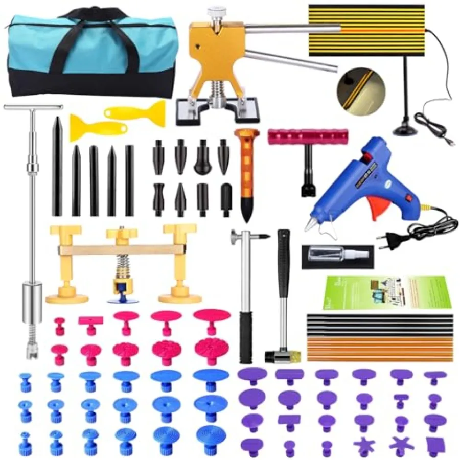DIY paintless dent repair kit for automotive hail damage: aluminum alloy tools in black with ergonomic grip 89-piece slide hamm
DIY paintless dent repair kit for automotive hail damage: aluminum alloy tools in black with ergonomic grip 89-piece slide hamm