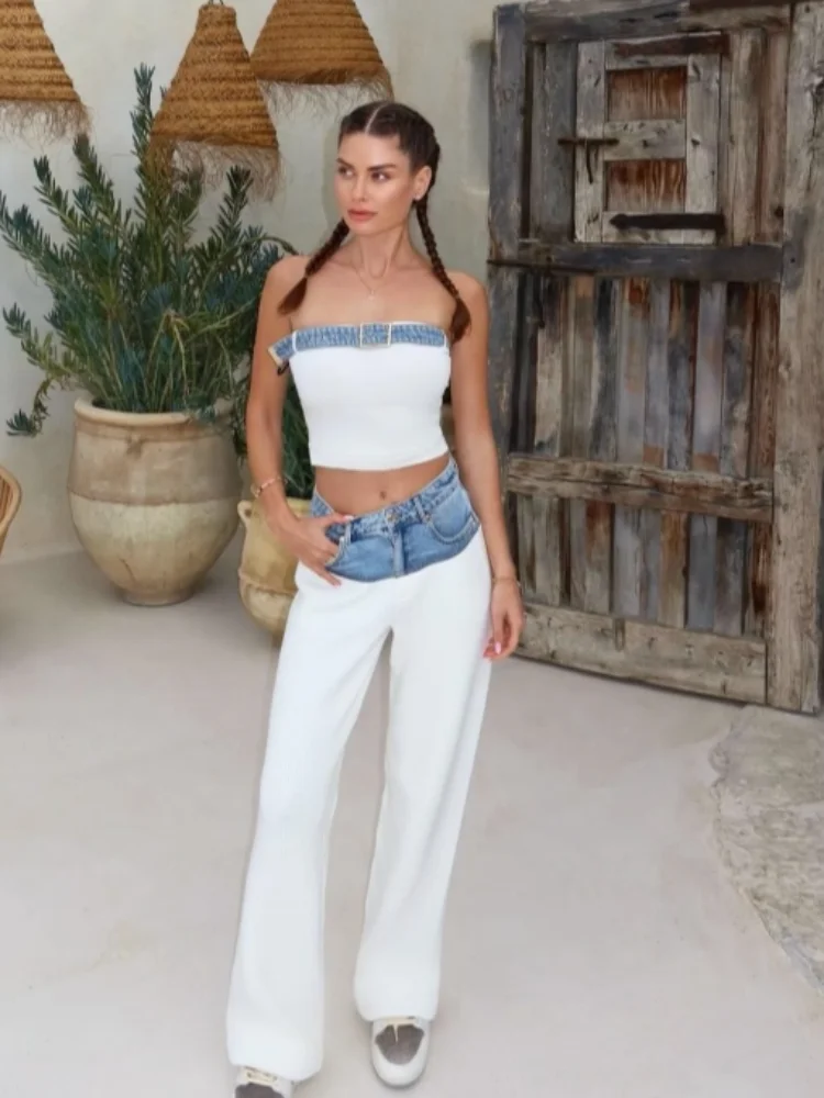 Повседневный джинсовый контрастный жилет и брюки, комплект женских вязаных жилетов без рукавов с поясом, свободные прямые брюки, летний уличный костюм 2025 г.
Повседневный джинсовый контрастный жилет и брюки, комплект женских вязаных жилетов без рукавов с поясом, свободные прямые брюки, летний уличный костюм 2025 г.