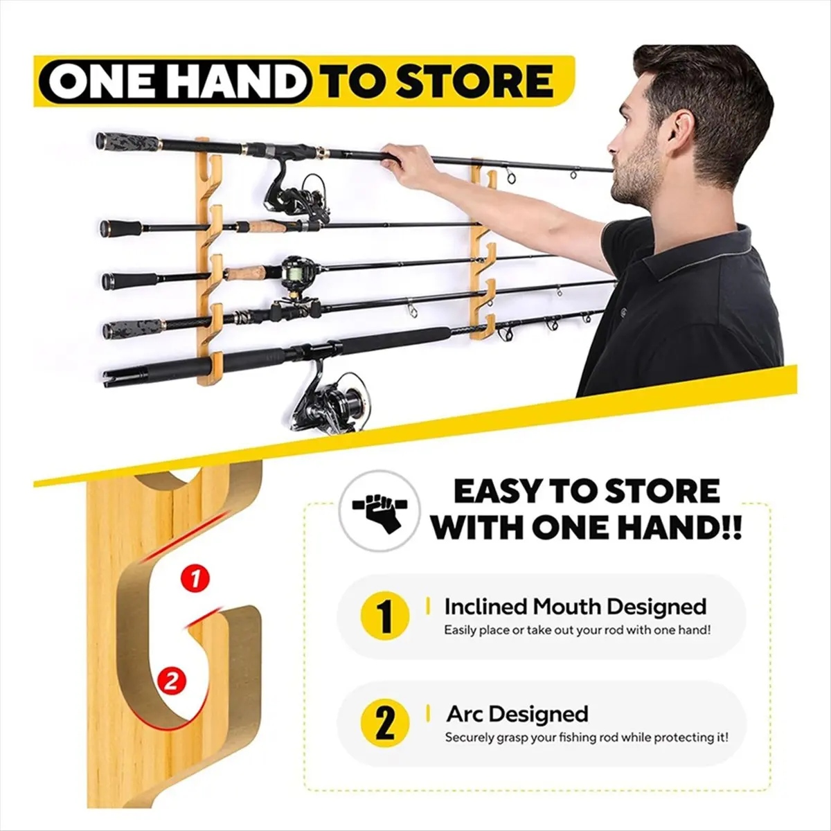 ABPF 1Pair Wood Fishing Rod Holder 5 Holes Rods Wall Storage Bracket Horizontal Fishing Pole Display Rack Tool
ABPF 1Pair Wood Fishing Rod Holder 5 Holes Rods Wall Storage Bracket Horizontal Fishing Pole Display Rack Tool