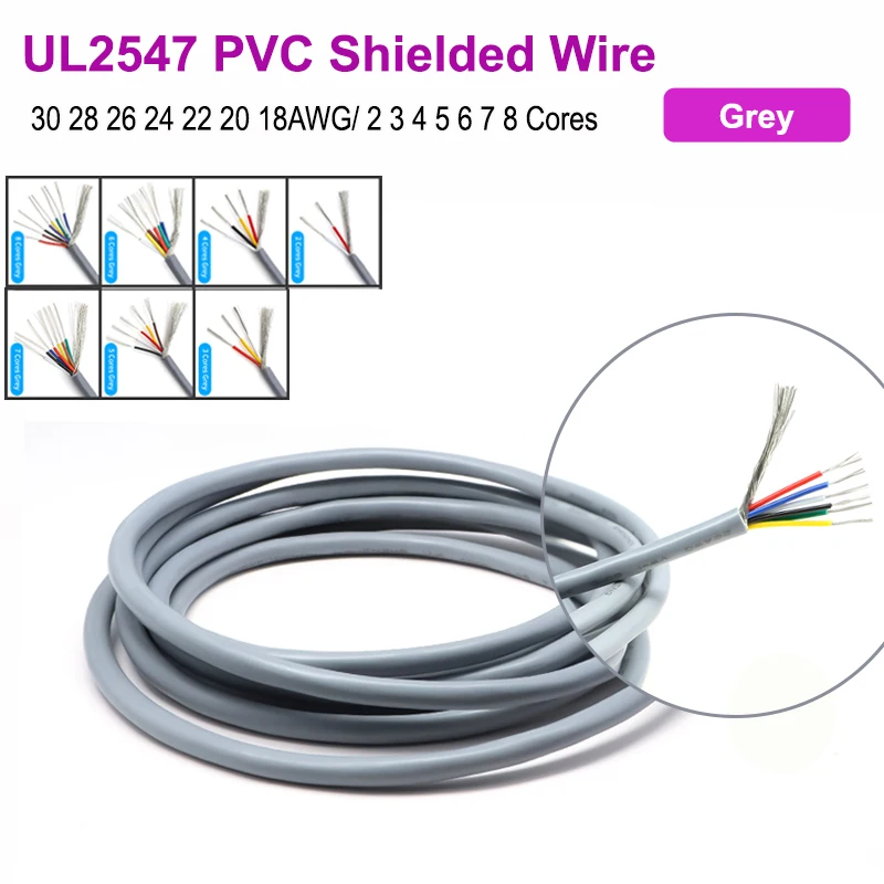 1~20m Grey UL2547 Shielded Wire 30 28 26 24 22 20 18AWG Signal Cable 2 3 4 5 6 7 8Core PVC Copper Control Headphone Audio Wires
1~20m Grey UL2547 Shielded Wire 30 28 26 24 22 20 18AWG Signal Cable 2 3 4 5 6 7 8Core PVC Copper Control Headphone Audio Wires