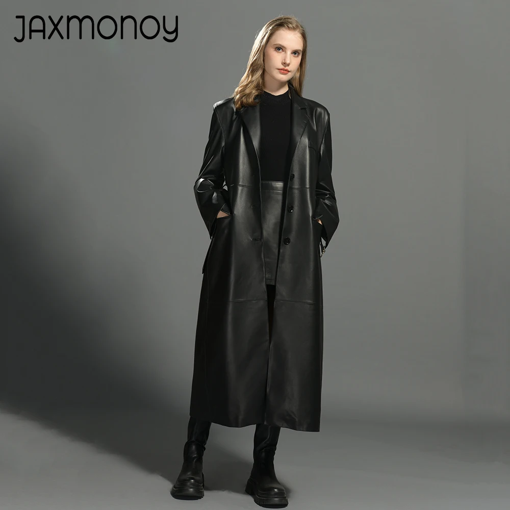 Jaxmonoy Women's Real Leather Coat New Arrival Sheepskin Coats With Belt Ladies Black Classic Genuine Leather Long Jackets Fall
Jaxmonoy Women's Real Leather Coat New Arrival Sheepskin Coats With Belt Ladies Black Classic Genuine Leather Long Jackets Fall