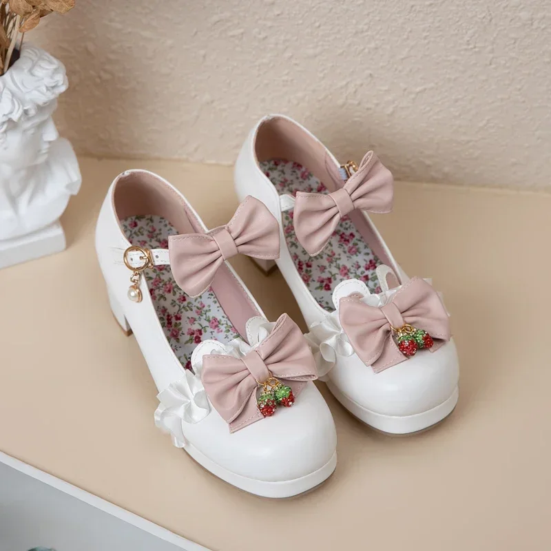 Womens Mary Jane Chunky Heel Closed Toe Platform Pumps with Strawberry Contrast Bows Sweet Lolita Cosplay Wedding Shoes
Womens Mary Jane Chunky Heel Closed Toe Platform Pumps with Strawberry Contrast Bows Sweet Lolita Cosplay Wedding Shoes