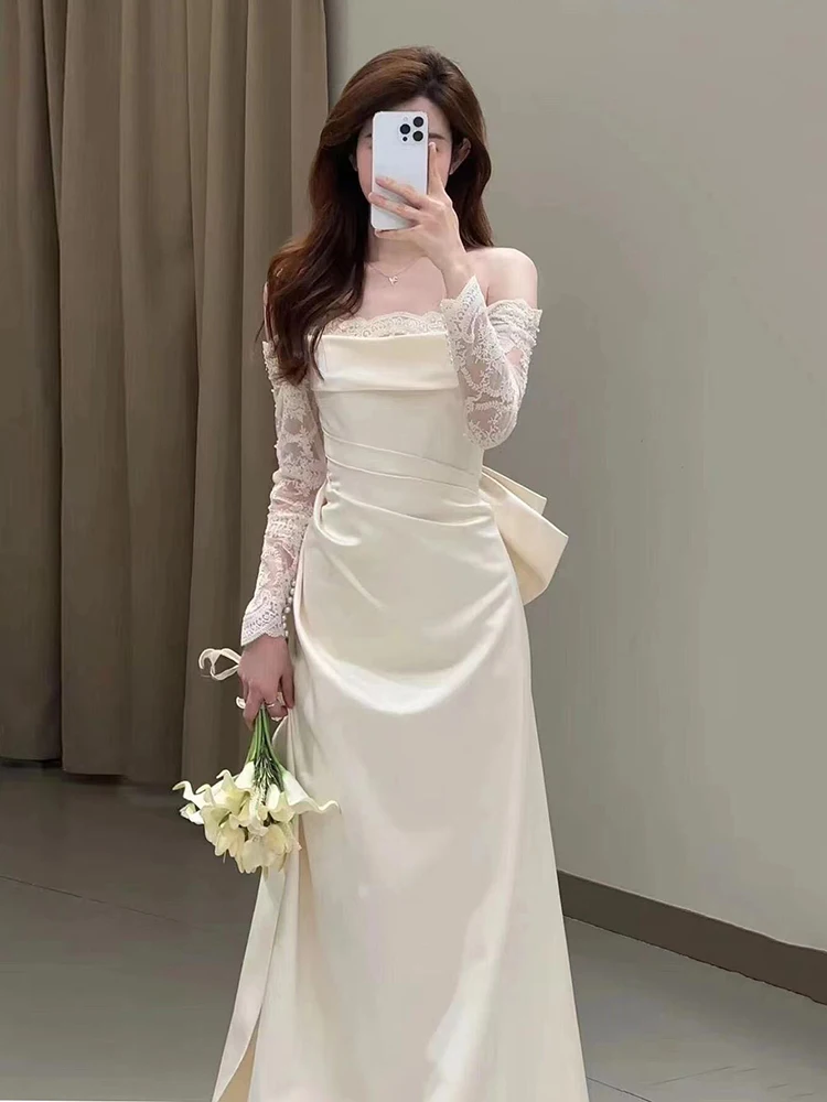 Элегантное кружевное свадебное платье на одно плечо из атласа с шлейфом, длинная юбка, нарядное женское платье для помолвки/торжества
Элегантное кружевное свадебное платье на одно плечо из атласа с шлейфом, длинная юбка, нарядное женское платье для помолвки/торжества