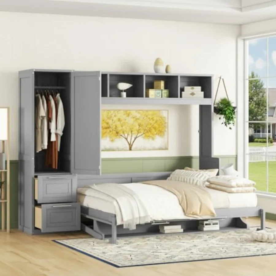 Murphy Bed Queen Size Wall Beds with Closet and Storage Drawers, Wood Hideaway Platform Bedframe w/Lock, can be Folded, Easy As
Murphy Bed Queen Size Wall Beds with Closet and Storage Drawers, Wood Hideaway Platform Bedframe w/Lock, can be Folded, Easy As