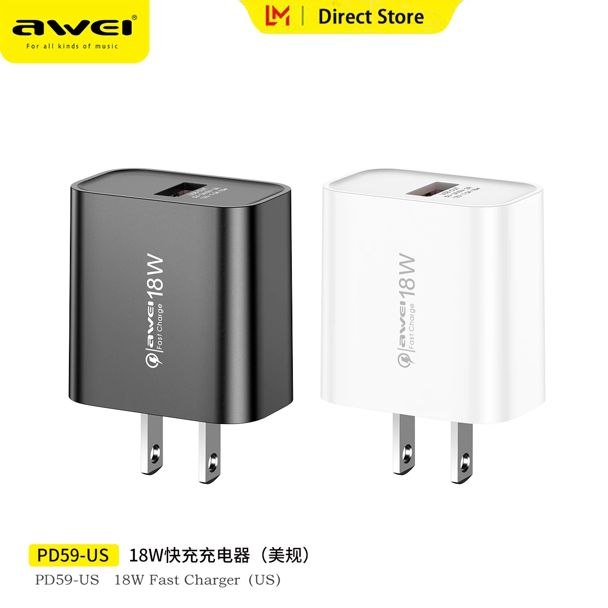 Awei PD59 18W original QC3.0 Power Adapter fast charger for Micro TYPE-C Wall EU/US Plug for iPhone Xiaomi Samsung Huawei
Awei PD59 18W original QC3.0 Power Adapter fast charger for Micro TYPE-C Wall EU/US Plug for iPhone Xiaomi Samsung Huawei