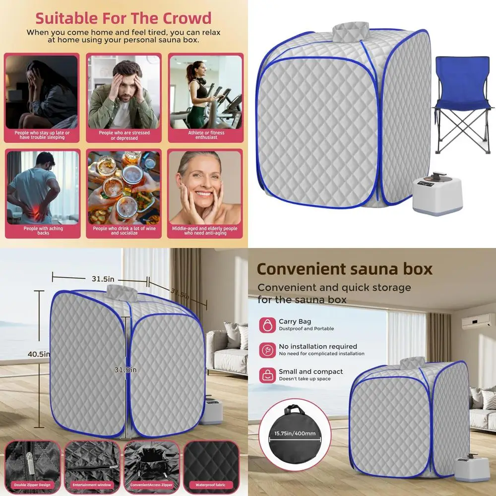 Home Steam Sauna Tent with 9-Level Heating, Folding Chair, and Steamer for Relaxation and Detoxification
Home Steam Sauna Tent with 9-Level Heating, Folding Chair, and Steamer for Relaxation and Detoxification