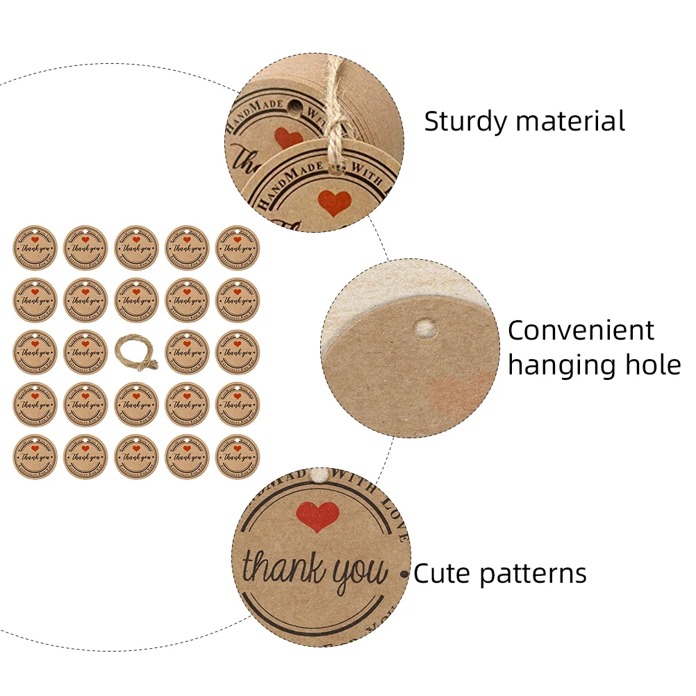 100pcs Kraft Paper Gift Tags Round Shape Decorative Hangtags for Wedding Parties Baking Store Favor Tags Hemp Rope Hole
100pcs Kraft Paper Gift Tags Round Shape Decorative Hangtags for Wedding Parties Baking Store Favor Tags Hemp Rope Hole