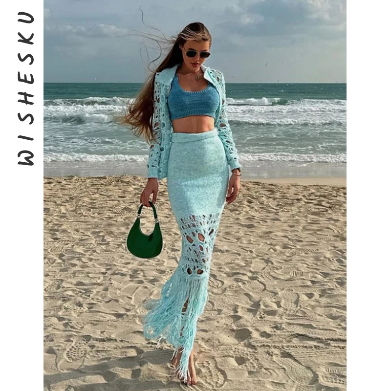 Women High Waist Knitted Slim Fit Pencil Maxi Skirt Sexy Hollow Out Tassel Long Skirt 2023 Spring Fall Fairy Grunge Clothes
Women High Waist Knitted Slim Fit Pencil Maxi Skirt Sexy Hollow Out Tassel Long Skirt 2023 Spring Fall Fairy Grunge Clothes