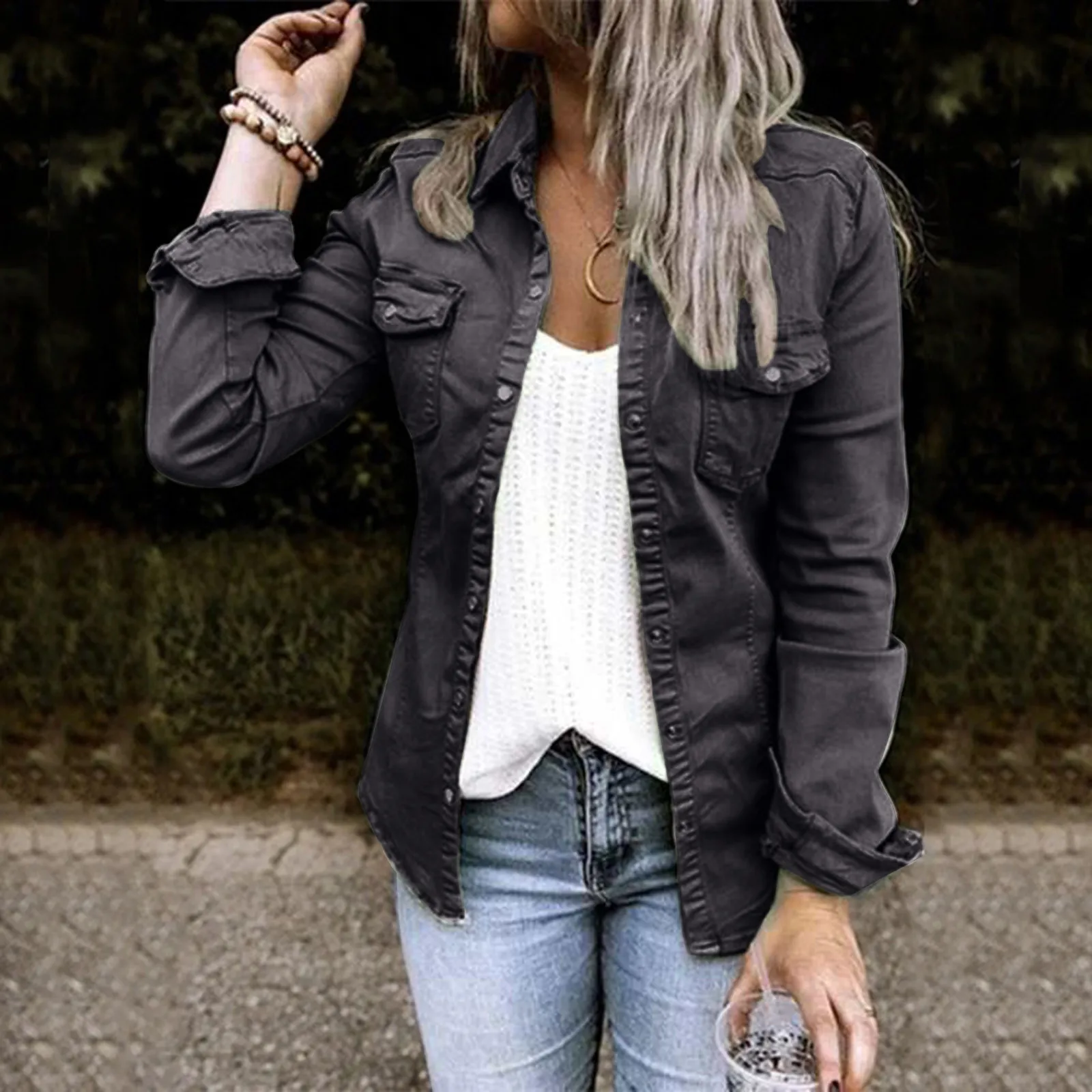 Denim Jacket With Fur Black Jean Jacket Denim Jacket Mid Length Denim Shirt Coat Fashion New Slimming Solid Women Jacket Top
Denim Jacket With Fur Black Jean Jacket Denim Jacket Mid Length Denim Shirt Coat Fashion New Slimming Solid Women Jacket Top