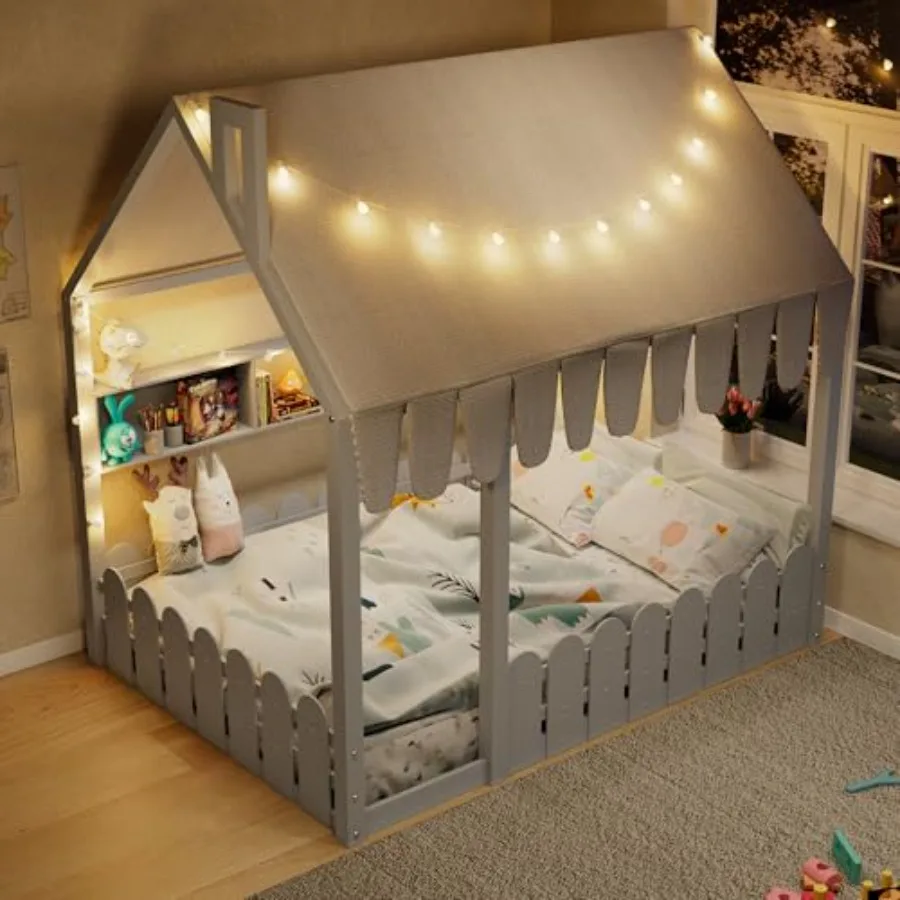 Full Size Floor Bed for with Fence Railings Tent 3-Mode Lights 3 Storage Shelves No Slats Design Grey
Full Size Floor Bed for with Fence Railings Tent 3-Mode Lights 3 Storage Shelves No Slats Design Grey
