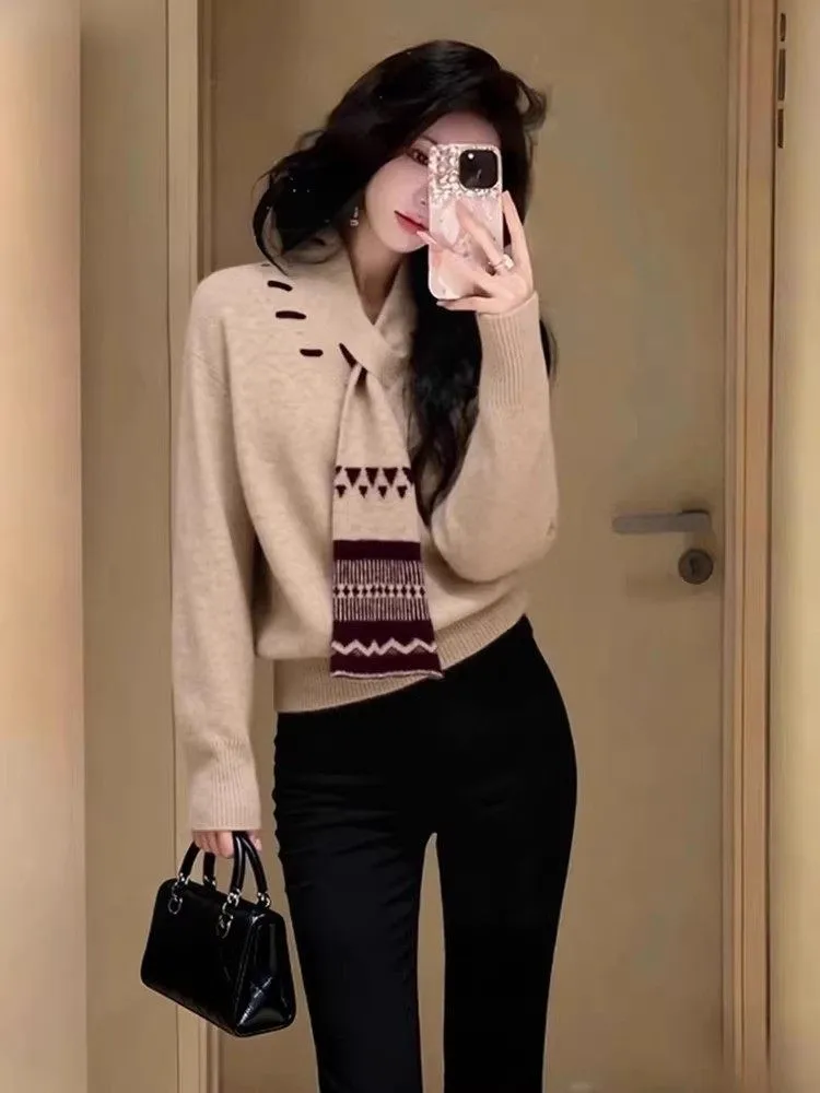 Korean Sle V-Ne Knitwear Long Sve Loose Women's Sweater Scarf Collar Autumn Winter Faion Slimming Soft Polyester
Korean Sle V-Ne Knitwear Long Sve Loose Women's Sweater Scarf Collar Autumn Winter Faion Slimming Soft Polyester