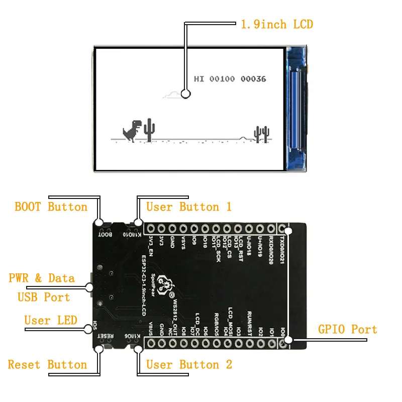 Плата ESP32 C3 с ЖК-дисплеем 1,9 дюйма для Google Dinosaur game LVGL MINI TV ST7789 WIFI для Arduino IED
Плата ESP32 C3 с ЖК-дисплеем 1,9 дюйма для Google Dinosaur game LVGL MINI TV ST7789 WIFI для Arduino IED