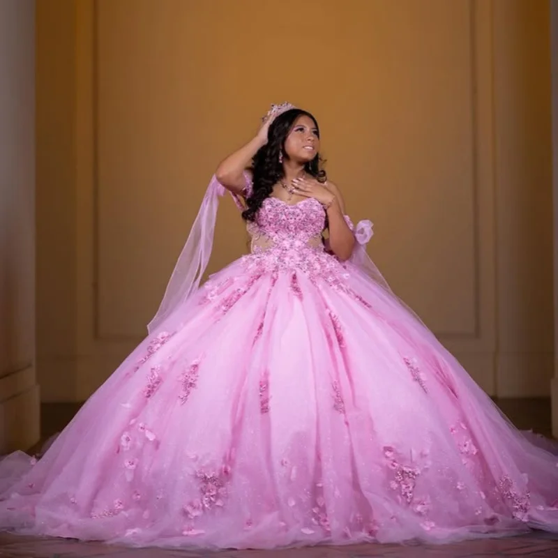 Customized Shiny Pink Quinceanera Dresses Off the Shoulder applique Lace layering 3D flower Long tail Vestido 15 Quinceanera
Customized Shiny Pink Quinceanera Dresses Off the Shoulder applique Lace layering 3D flower Long tail Vestido 15 Quinceanera
