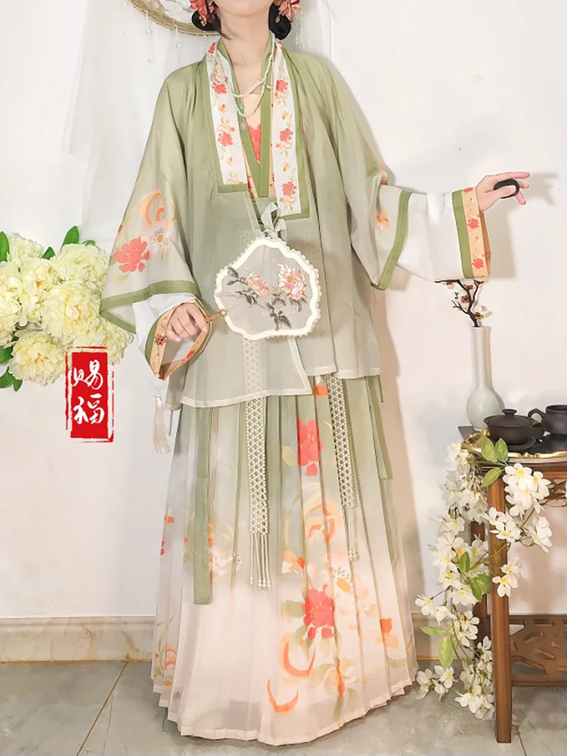 Handmade Hanfu Ancient Chinese Dress Women's Pleated Skirt With Floral and Half Sleeves For Spring Summer
Handmade Hanfu Ancient Chinese Dress Women's Pleated Skirt With Floral and Half Sleeves For Spring Summer