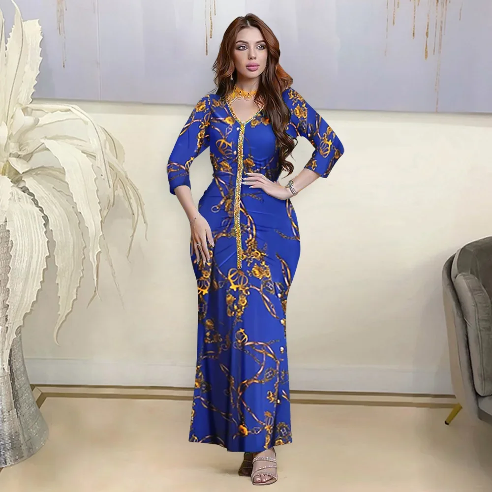 Slim Print Muslim Abaya Diamond Fishtail Dress Saudi Arabia Kaftan Gown Casual Long Sleeve Dresses for Women Elegant Party Dress
Slim Print Muslim Abaya Diamond Fishtail Dress Saudi Arabia Kaftan Gown Casual Long Sleeve Dresses for Women Elegant Party Dress