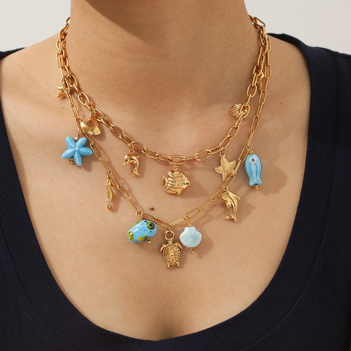 Ocean Animal Element Pendant Necklace Fashionable And Personalized Stainless Steel Necklace 18k Gold Plated Cute Vacation Gifts
Ocean Animal Element Pendant Necklace Fashionable And Personalized Stainless Steel Necklace 18k Gold Plated Cute Vacation Gifts