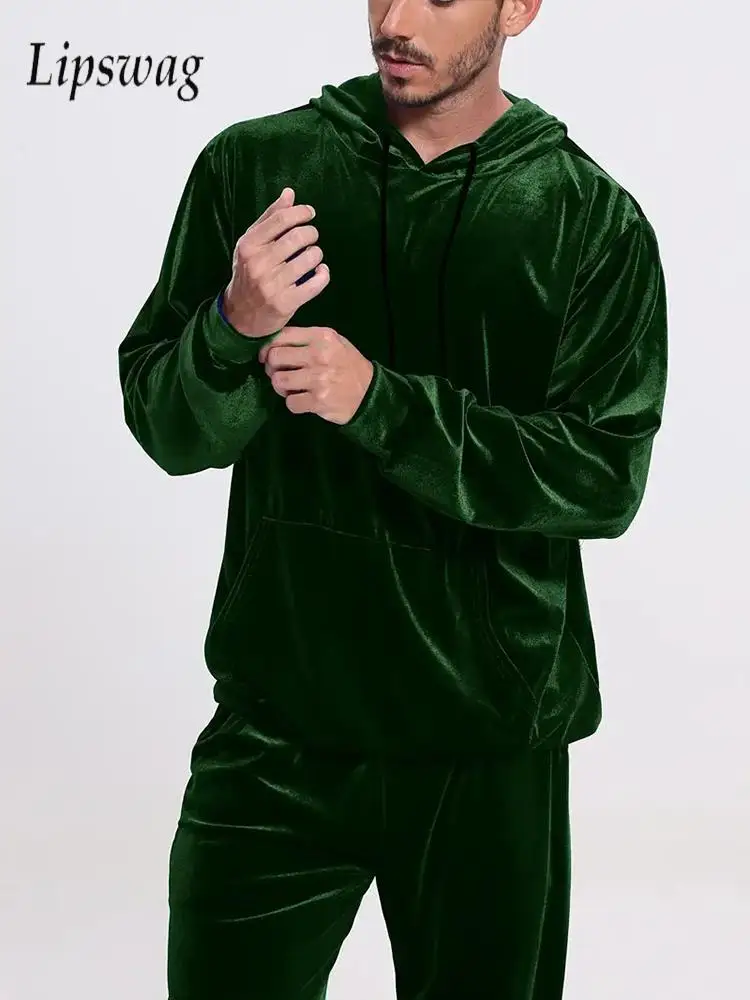 Trendy Mens Solid Color Velvet Tracksuits Autumn Winter Outdoor Casual Drawstring Hooded Sweatshirts And Pants Two Piece Suits
Trendy Mens Solid Color Velvet Tracksuits Autumn Winter Outdoor Casual Drawstring Hooded Sweatshirts And Pants Two Piece Suits