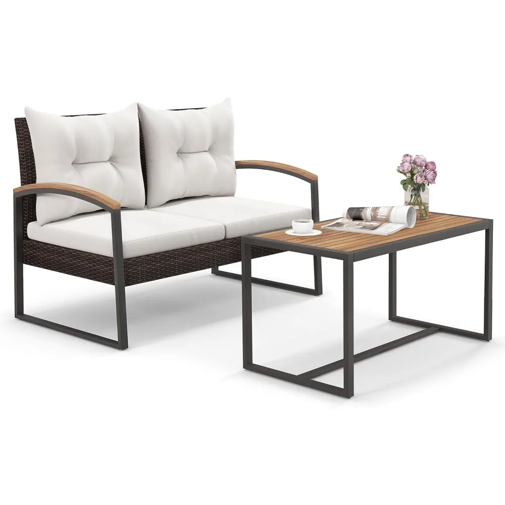 2 Pieces Patio Wicker Furniture Set, Heavy Duty Outdoor Cushioned Loveseat with Acacia Wood Coffee Table
2 Pieces Patio Wicker Furniture Set, Heavy Duty Outdoor Cushioned Loveseat with Acacia Wood Coffee Table