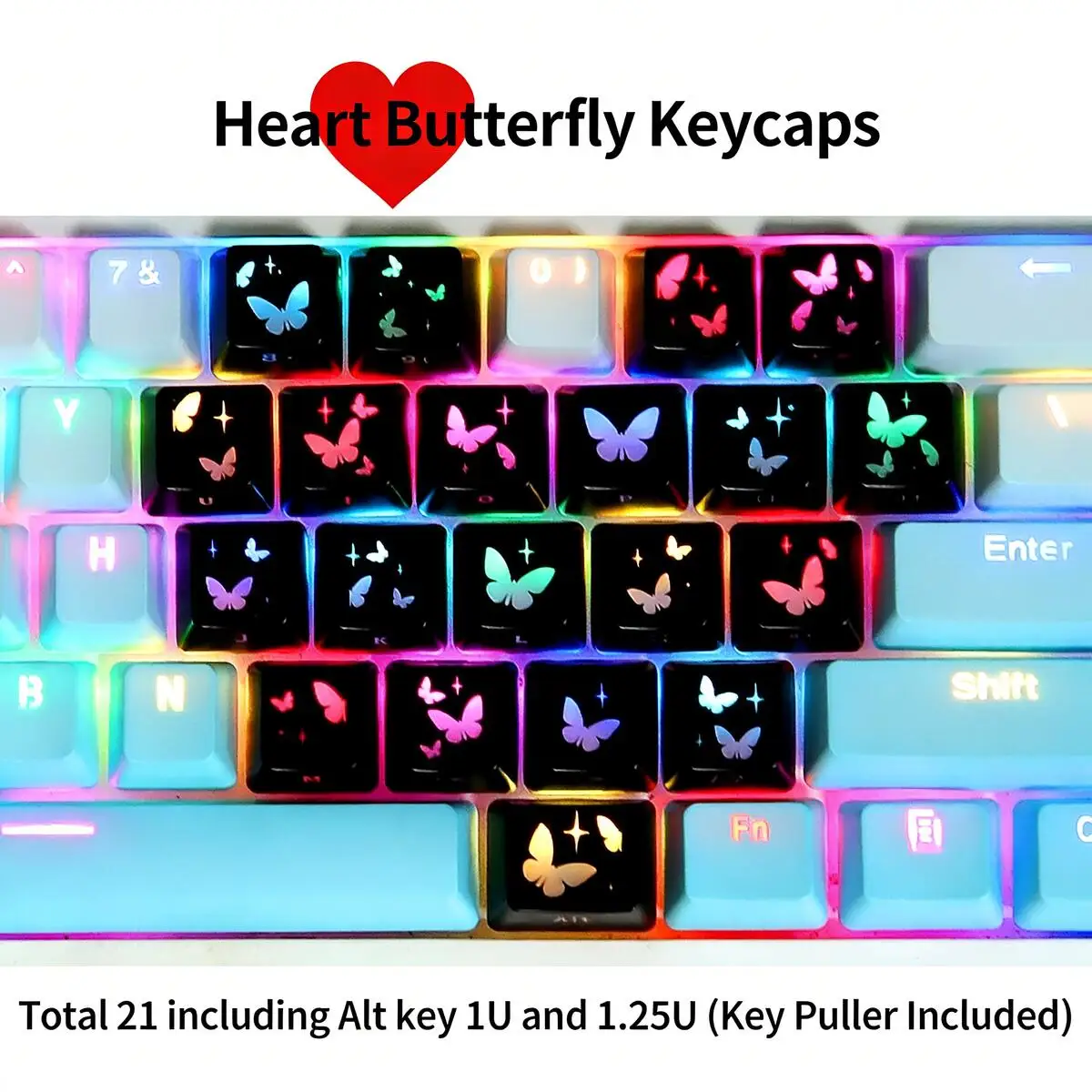 Creative Heart-Shaped Butterfly Keycap OEM Height Side-Engraved Backlit Compatible PBT Wear-Resistant for Mechanical Keyboard
Creative Heart-Shaped Butterfly Keycap OEM Height Side-Engraved Backlit Compatible PBT Wear-Resistant for Mechanical Keyboard