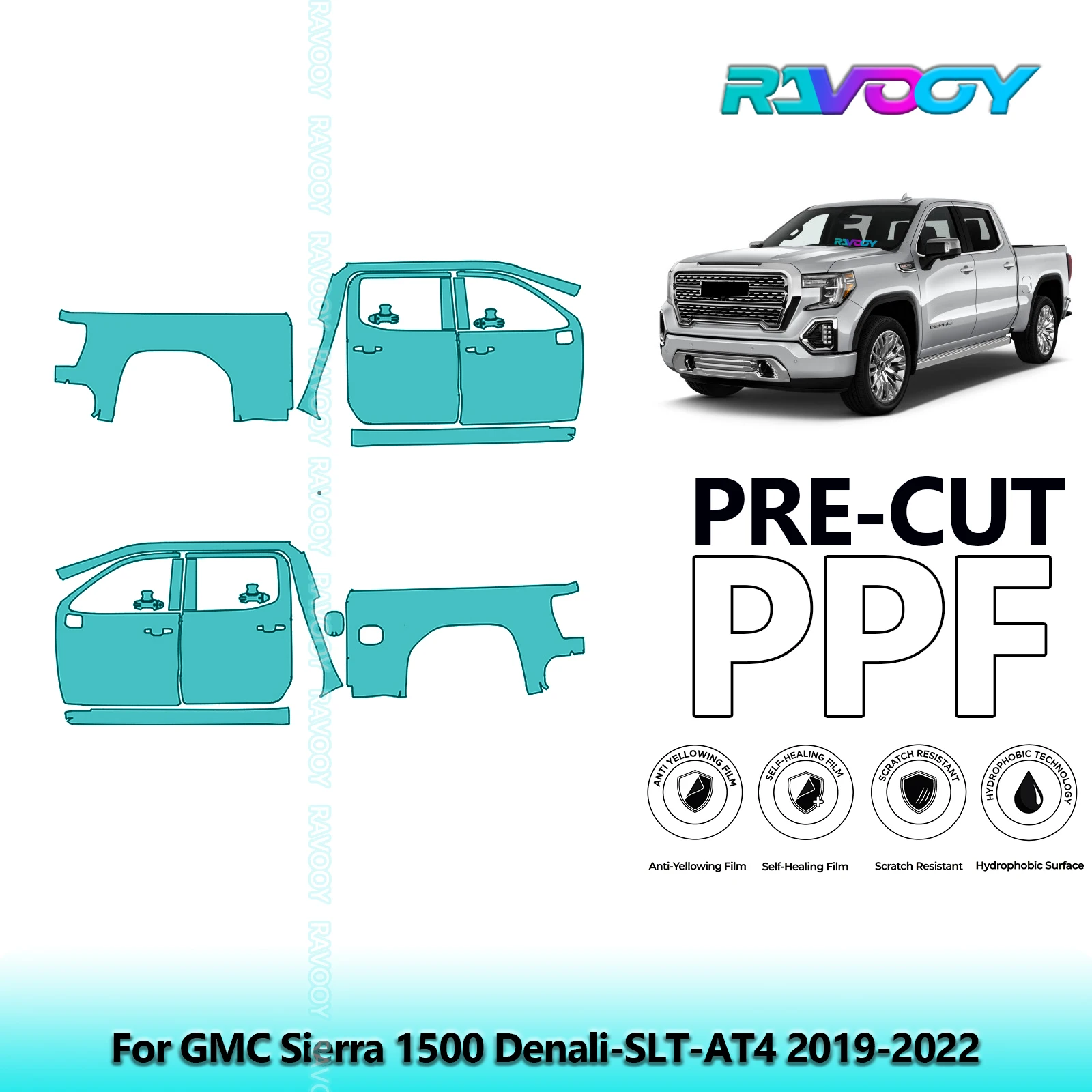 For GMC Sierra 1500 Denali-SLT-AT4 2019-2022 8.5mil Clear Matte Pre-Cut PPF Door & A/B Pillar Kit TPU Paint Protection Film Set
For GMC Sierra 1500 Denali-SLT-AT4 2019-2022 8.5mil Clear Matte Pre-Cut PPF Door & A/B Pillar Kit TPU Paint Protection Film Set