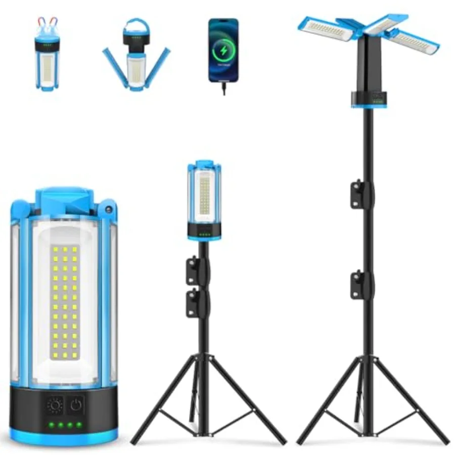 Rechargeable Camping Light with Stand, 4 Adjustable Heads LED Work Light, 6000K Cool White Dimmable Portable Lantern for Outdoo
Rechargeable Camping Light with Stand, 4 Adjustable Heads LED Work Light, 6000K Cool White Dimmable Portable Lantern for Outdoo