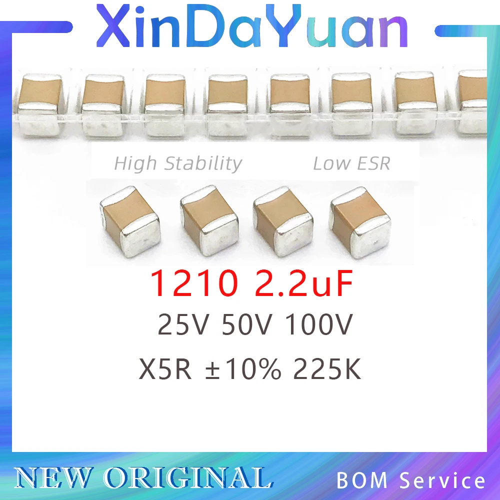 50pcs MLCC 1210 2.2uF 225K 25V 50V 100V ±10% X5R SMD Multi-Layer Ceramic Capacitor High Stability Low ESR
50pcs MLCC 1210 2.2uF 225K 25V 50V 100V ±10% X5R SMD Multi-Layer Ceramic Capacitor High Stability Low ESR